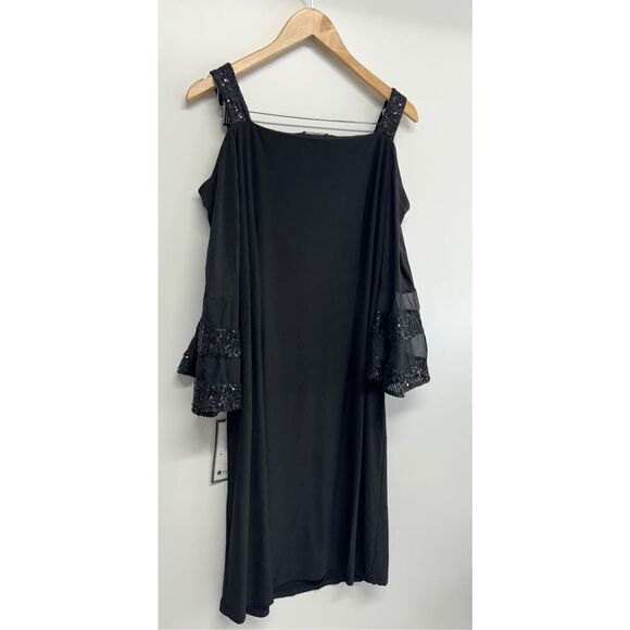 MSK Dress Size 1X Sequined Cold Shoulder Shift Bell Sleeve Knee Length NEW - Picture 5 of 11
